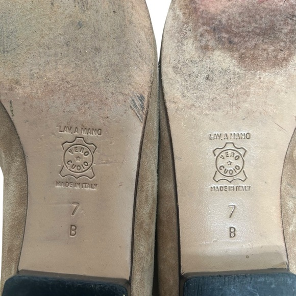 Bottega Veneta Suede Flats 7 B Tan Round Toe Preppy Minimlaist Loafers - Picture 10 of 11